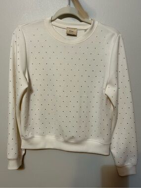 Elie Tahari Cream Rhinestone-Studded Crewneck Sweatshirt